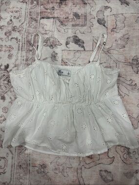 Hollister White Eyelet Peplum Camisole